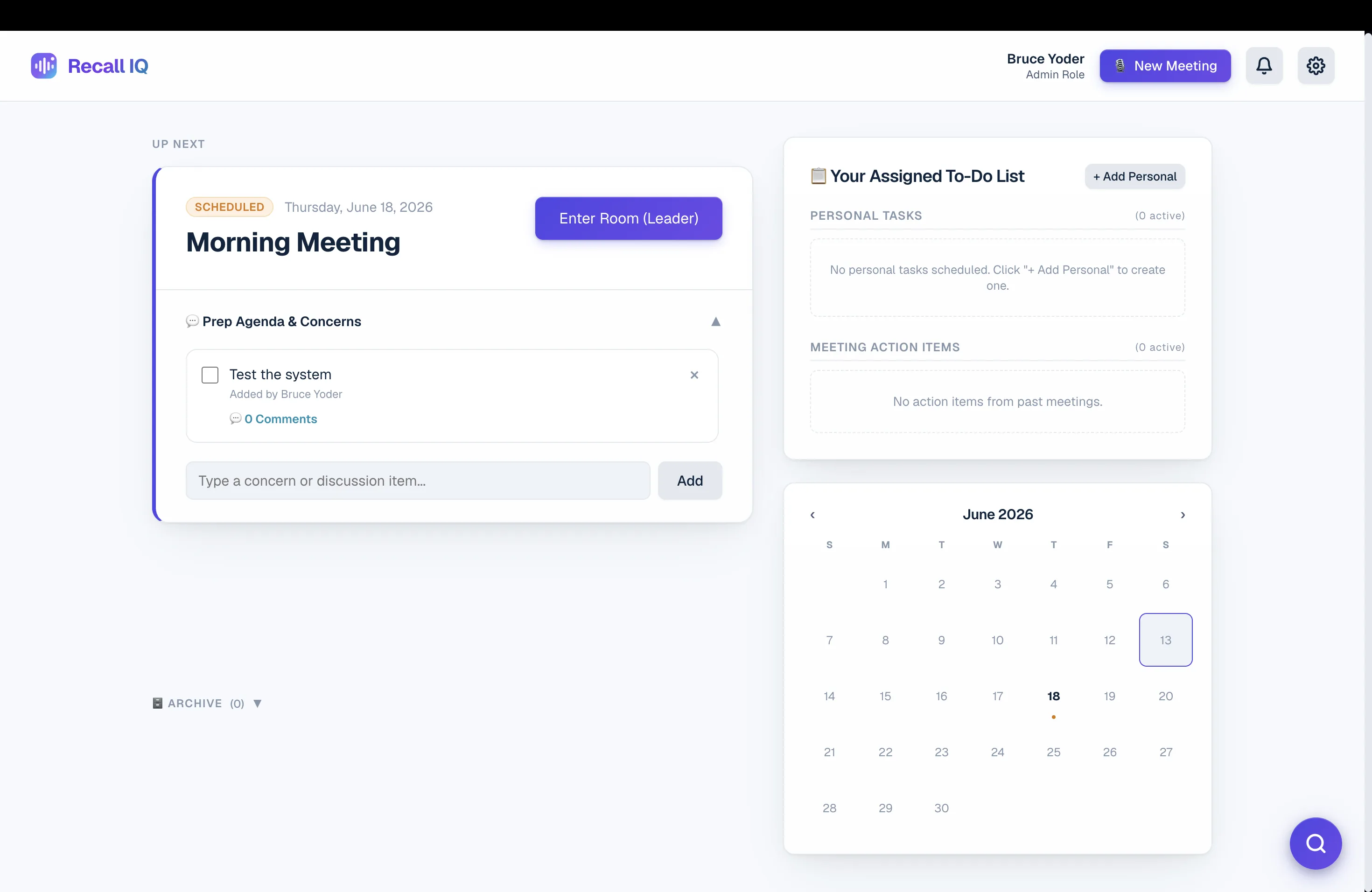 Recall IQ meeting dashboard